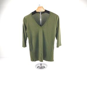 Rendez-Vous Paris Olive Green 3/4 Sleeve V-Neck Tunic Top | Size 3